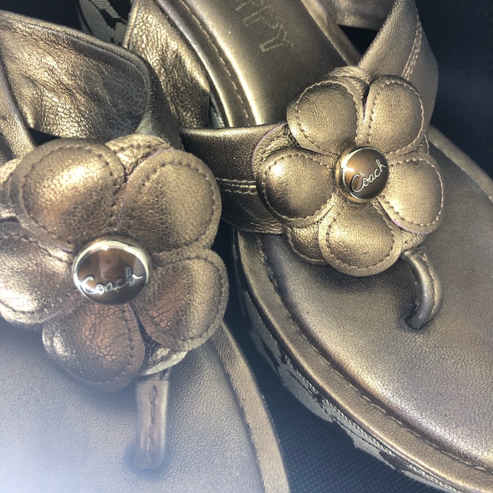 Coach platform poppy metallic wedge flip flops